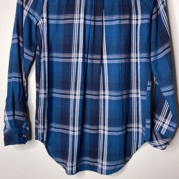 Sonoma Size XS Blue White Plaid Knit Soft Slouchy Western Rodeo Button Down - Picture 9 of 11